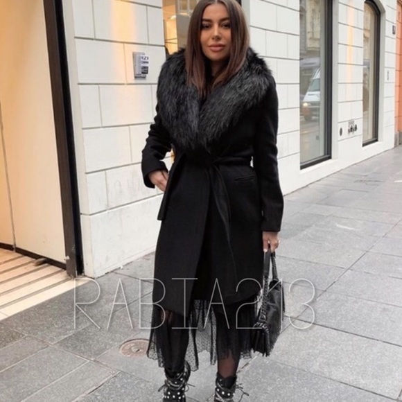 LAST 1!🔥ZARA COAT WITH FAUX FUR COLLAR - Picture 4 of 12